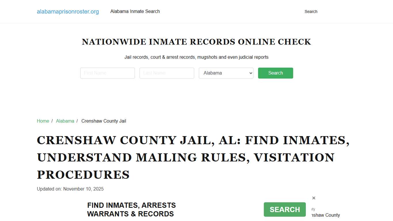 Crenshaw County Jail, AL: Inmate Search, Mailing and Visitation Rules