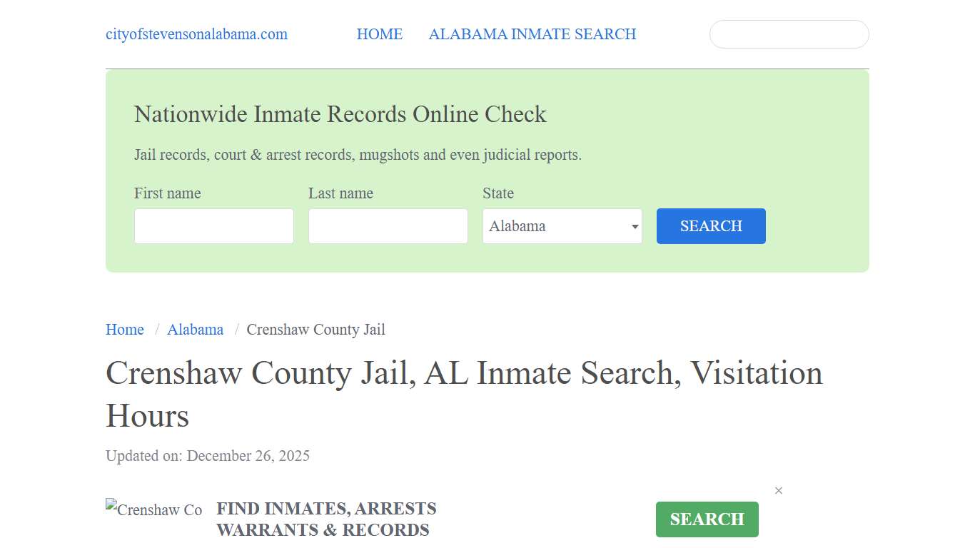 Crenshaw County Jail, AL Inmate Search, Visitation Hours
